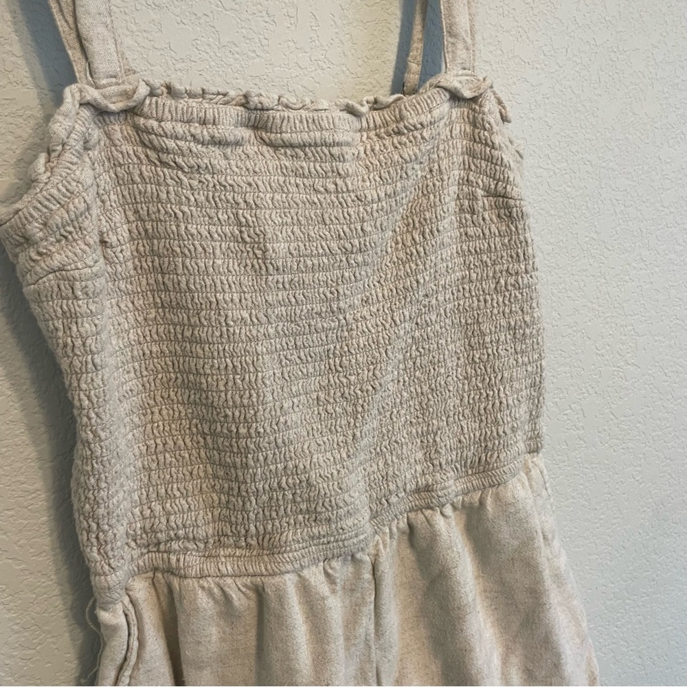Abercrombie & Fitch Smocked Linen Blend Romper Tan Size M - Picture 3 of 12